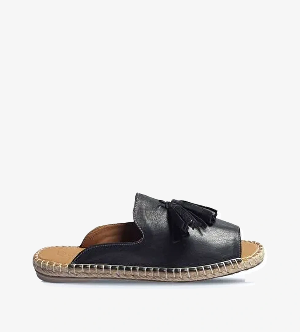 Bueno Shoes Siyah Deri Kadın Espadril Terlik 01wj0311 - Görsel 1
