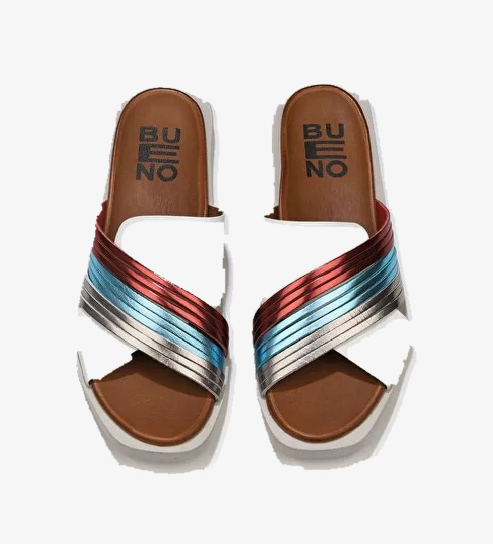 Bueno Shoes Beyaz Multi Deri Kadın Düz Terlik 01wu3315 - Görsel 1