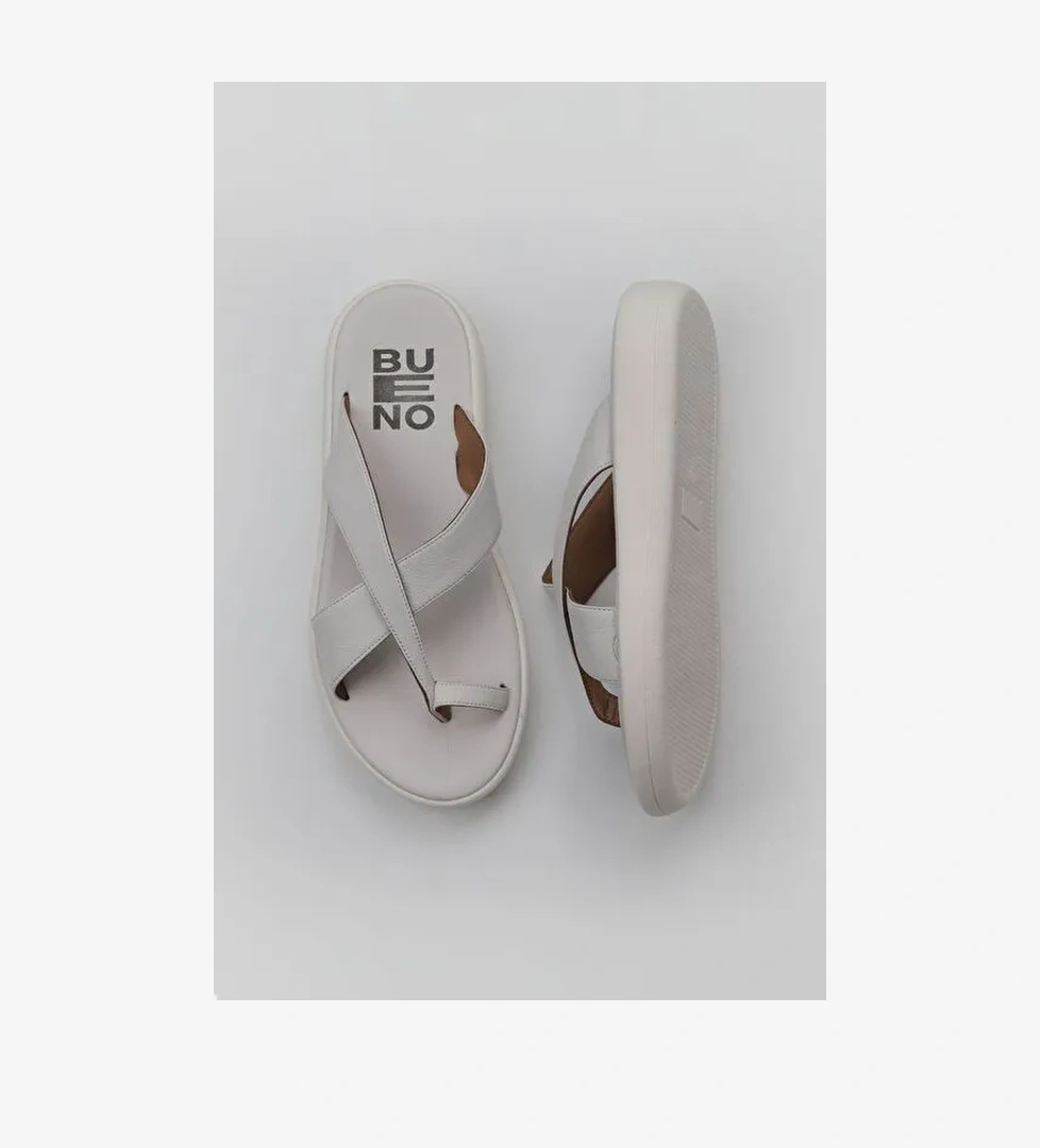 Bueno Shoes Beyaz Kırık Deri Kadın Parmak Arası Terlik 01wy2308 - Görsel 1