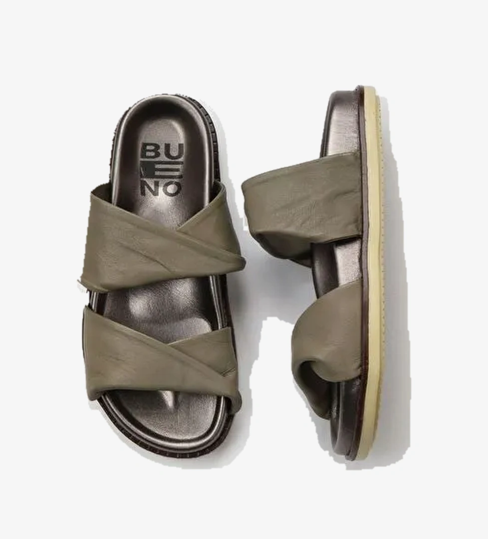 Bueno Shoes Haki Deri Kadın Düz Terlik 01wu5831 - Görsel 1