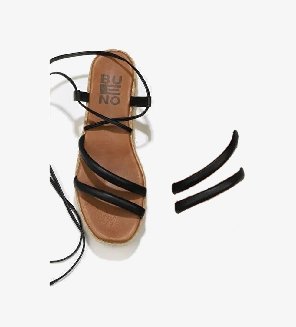 Bueno Shoes Siyah Khv-bej Deri Kadın Dolgu Topuklu Espadril Sandalet 01wu6100 - Görsel 1