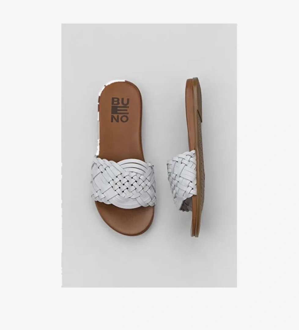 Bueno Shoes Beyaz Deri Kadın Düz Terlik 01wu4233 - Görsel 1