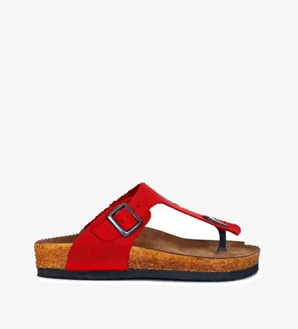 Bueno Shoes Kırmızı Greyzi Deri Kadın Parmak Arası Terlik 05wt101 - Görsel 1