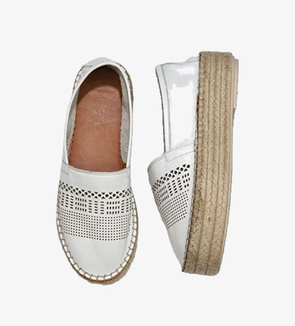 Bueno Shoes Beyaz Deri Kadın Dolgu Topuklu Espadril Ayakkabı 01wq3510