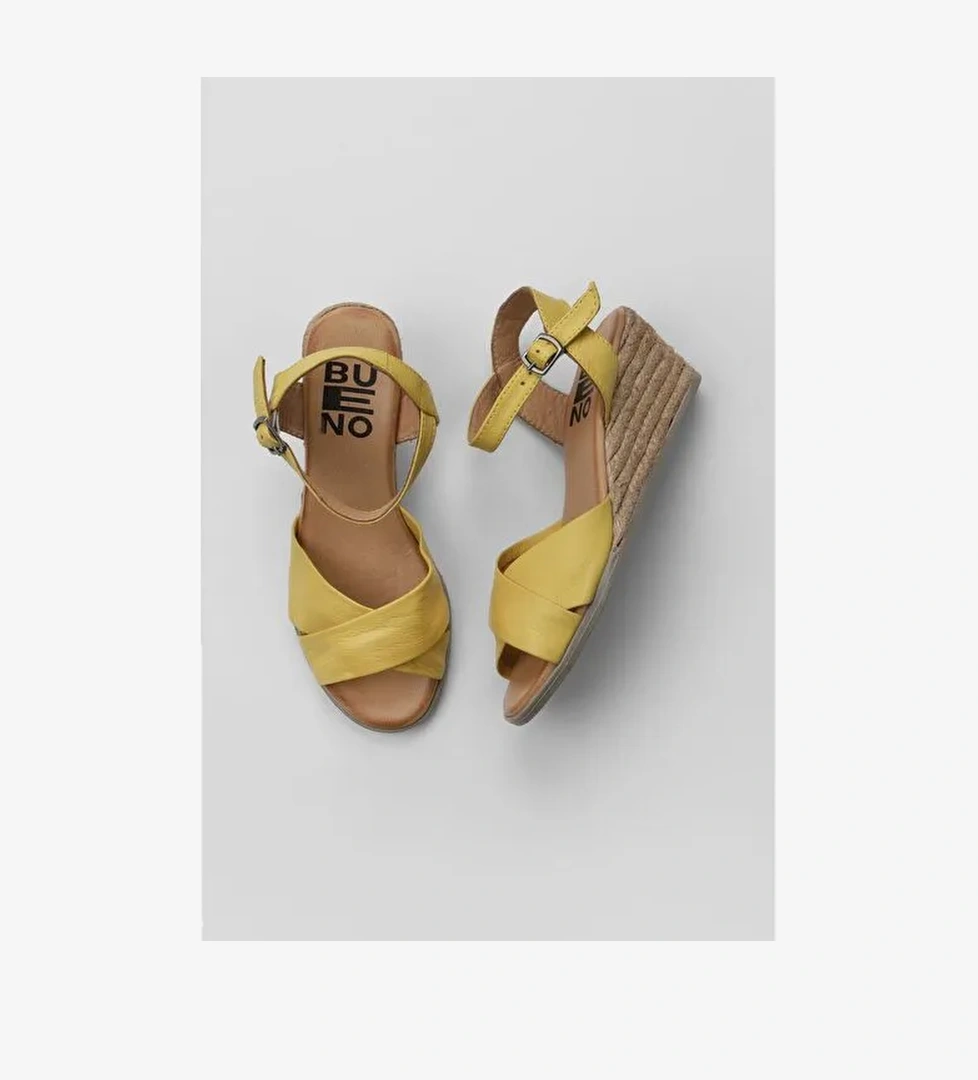 Bueno Shoes Sarı Deri Kadın Dolgu Topuklu Espadril Sandalet 01ws11100 - Görsel 1