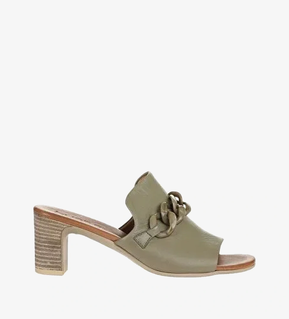 Bueno Shoes Yeşil Deri Kadın Topuklu Terlik 01wu9502