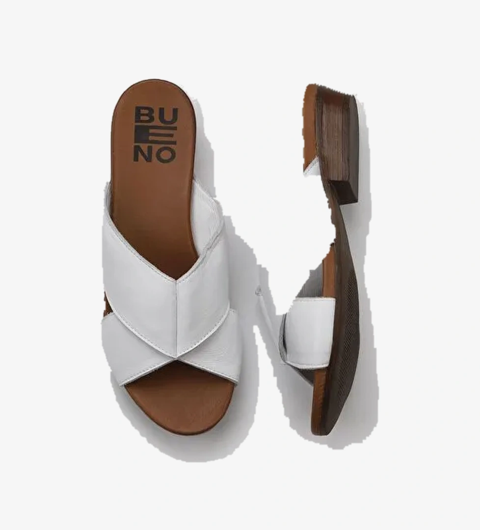 Bueno Shoes Beyaz Deri Kadın Topuklu Terlik 01wn0402 - Görsel 1