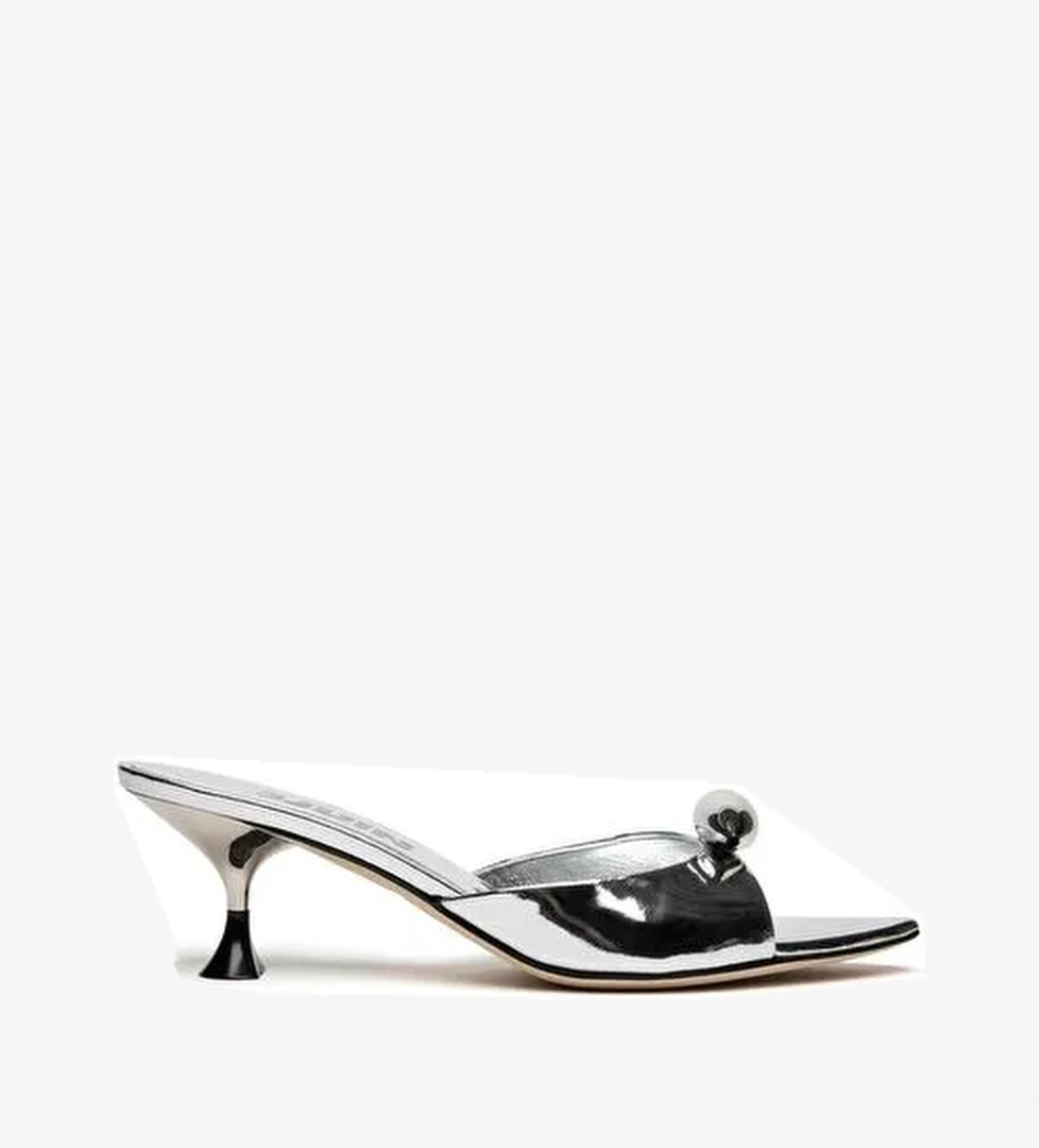 Metalik Silver Topuklu Terlik - Görsel 1