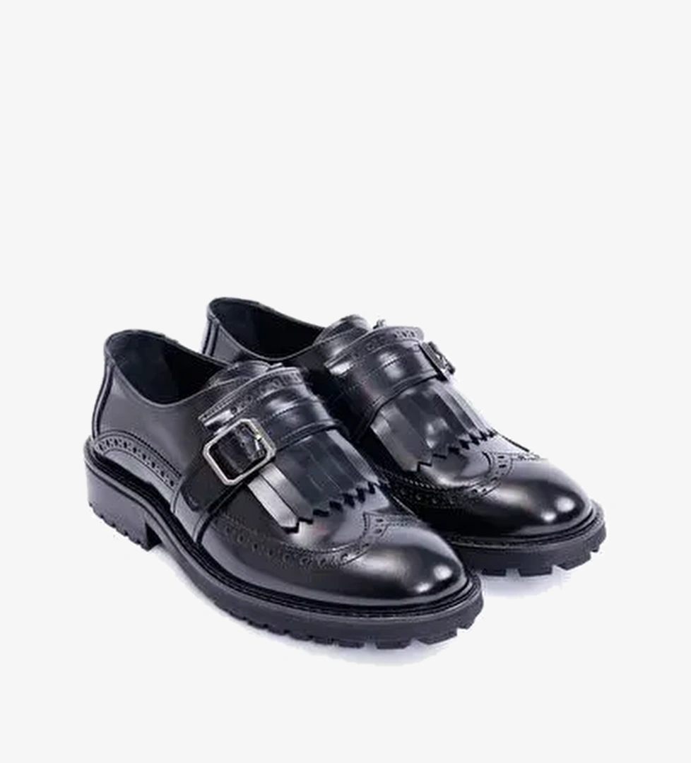 Zımbalı Ve Püsküllü Deri Düz Ayakkabı - Görsel 1