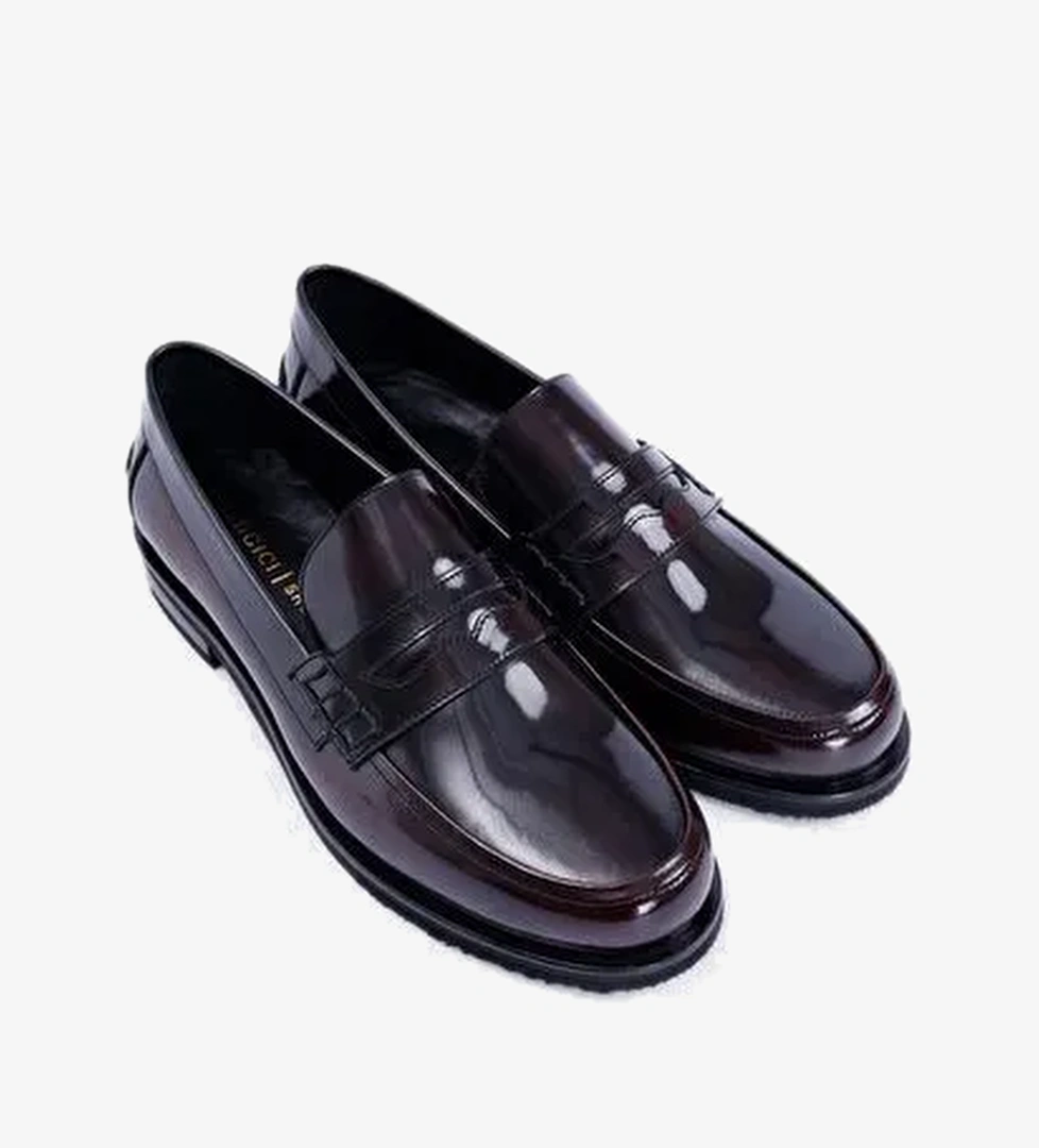 Düz Renk Saraç Detaylı Deri Loafer - Görsel 1