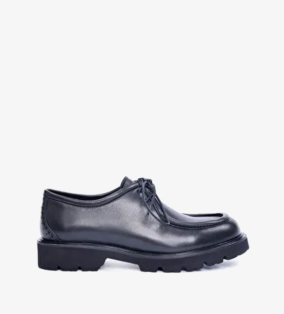 Fitil Detaylı Bağcıklı Deri Düz Ayakkabı - Görsel 1