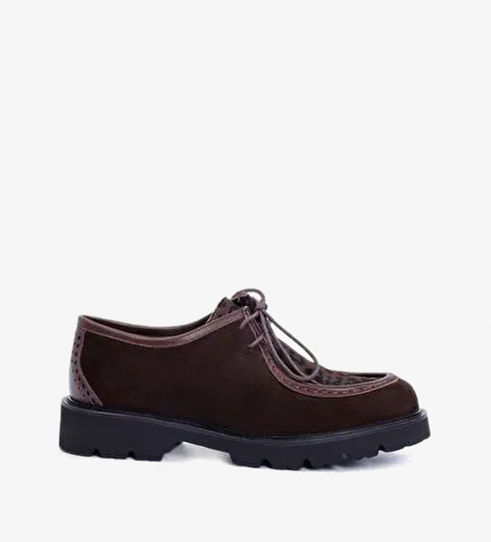 Fitil Detaylı Bağcıklı Deri Düz Ayakkabı - Görsel 1