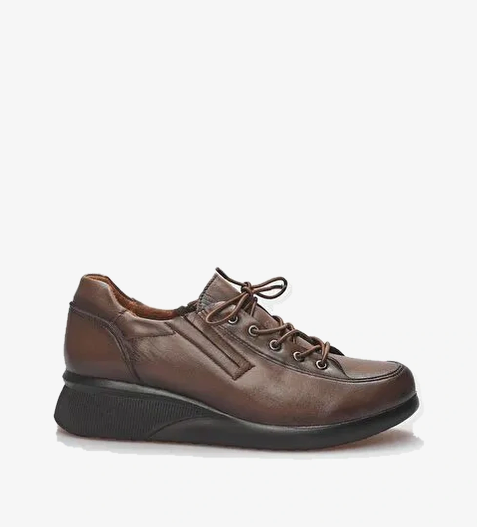 Hakiki Deri Taba Bağcıklı Kadın Comfort Ayakkabı - Görsel 1