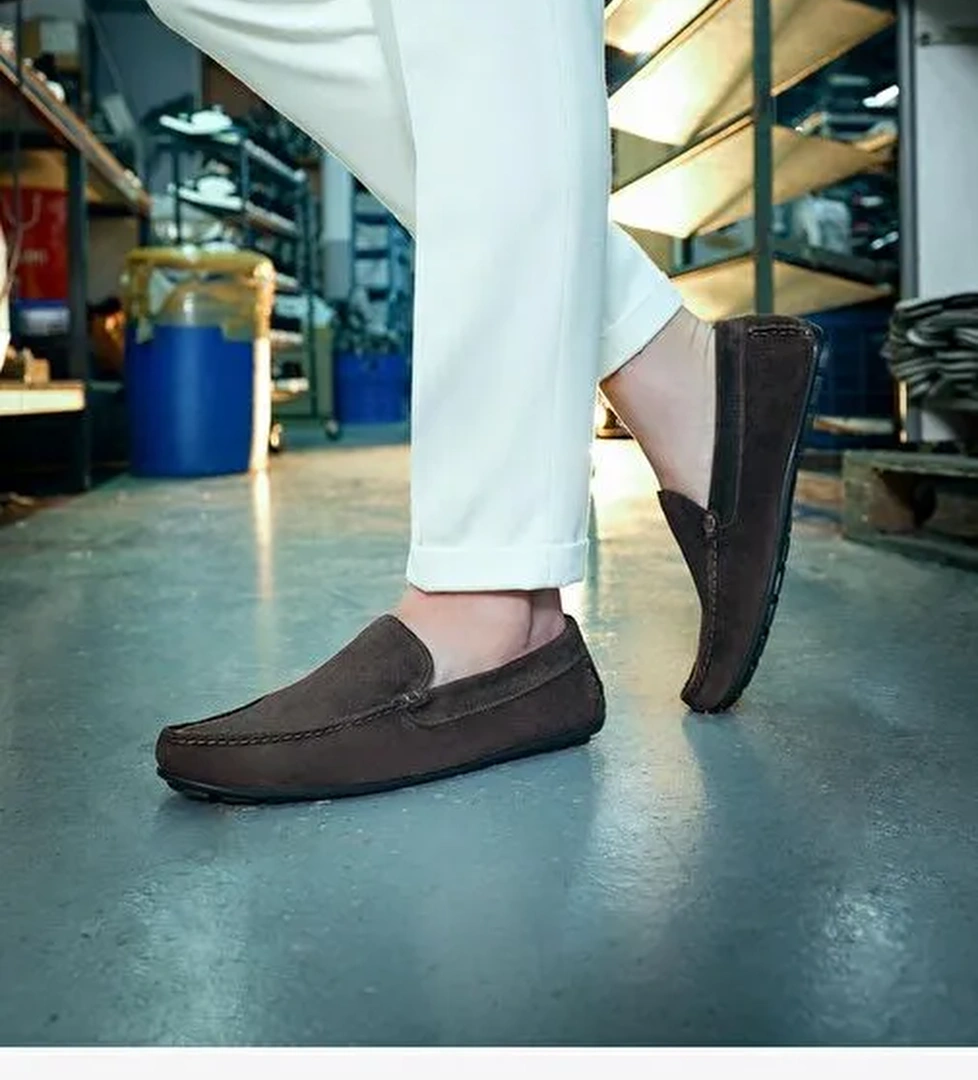 Hakiki Deri Kahverengi Süet Erkek Loafer - Görsel 1