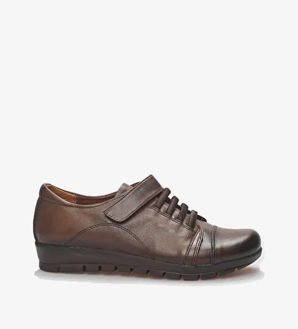 Hakiki Deri Taba Cırt Kapamalı Kadın Comfort Ayakkabı - Görsel 1