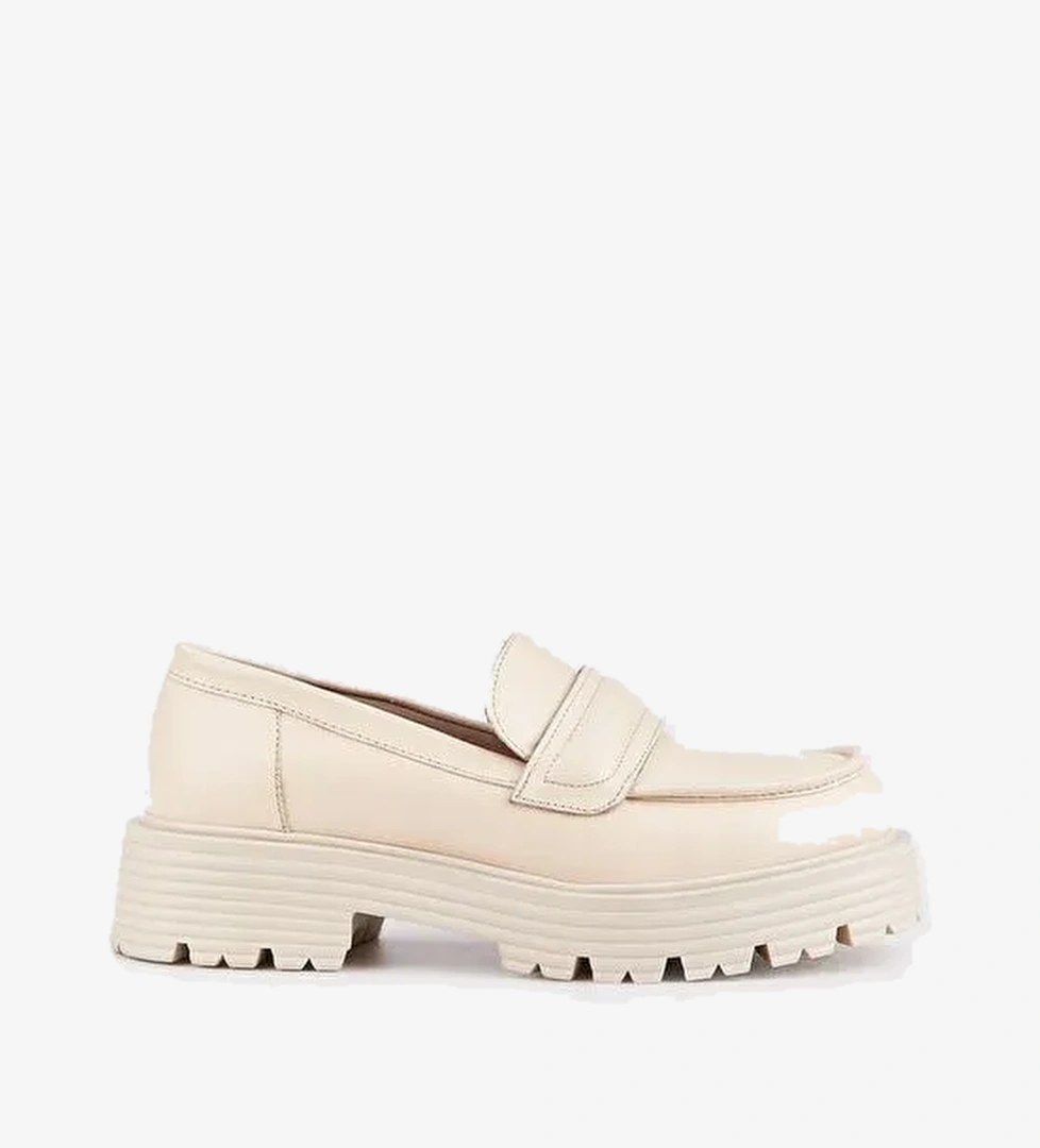 Hakiki Deri Bej Kadın Günlük Ayakkabı - Görsel 1