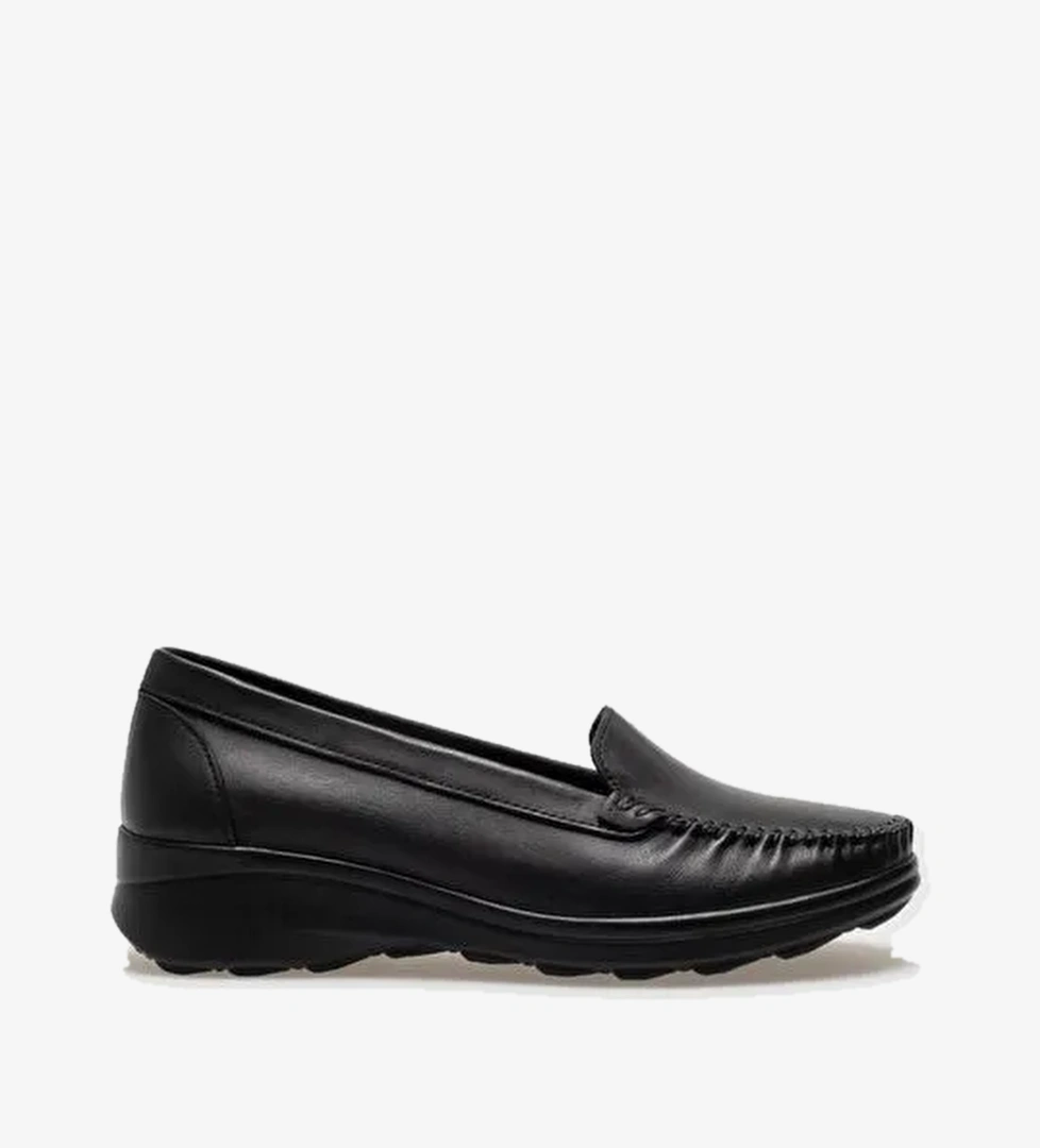 Hakiki Deri Siyah Kadın Comfort Ayakkabı - Görsel 1