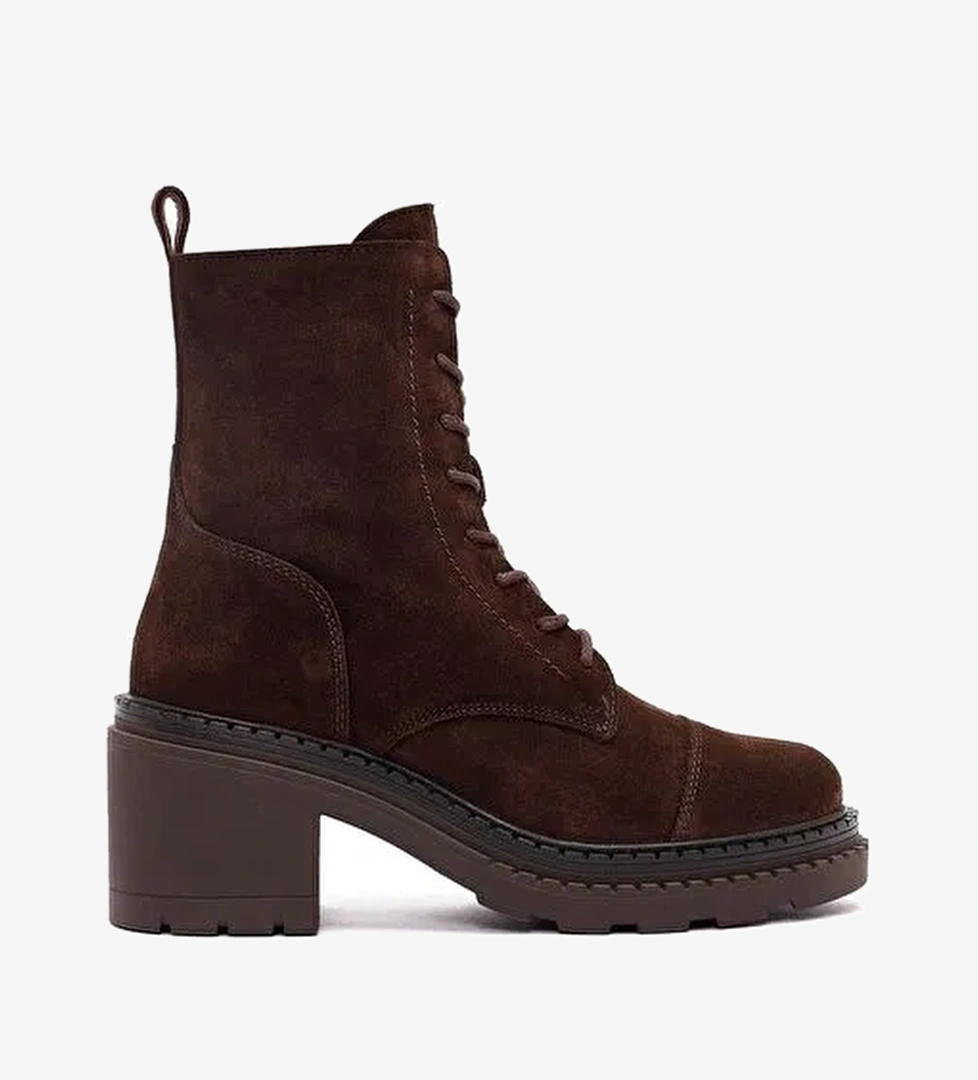 Kadın Kahverengi Fermuarlı Kalın Topuklu Süet Deri Postal Bot 25WFD141110 - Görsel 1