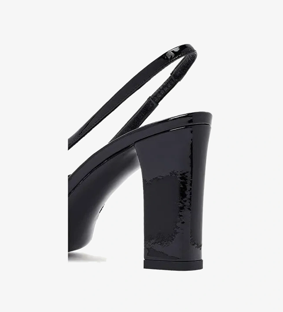 Kadın Siyah Arkası Açık Kalın Topuklu Rugan Deri Ayakkabı 25AFD121316 - Görsel 1