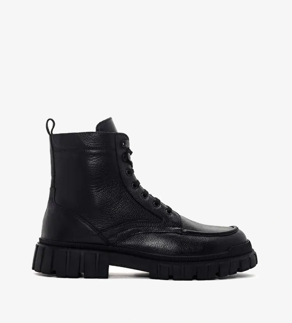 Erkek Siyah Fermuarlı Deri Postal Bot 25WFD7007FT - Görsel 1