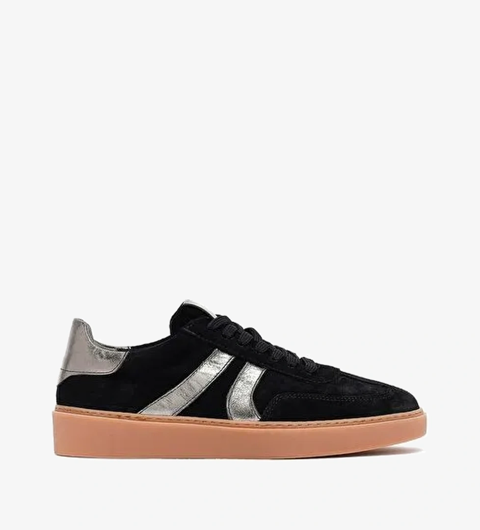 Kadın Siyah Bağcıklı Süet Deri Sneaker 25AFD370910 - Görsel 1