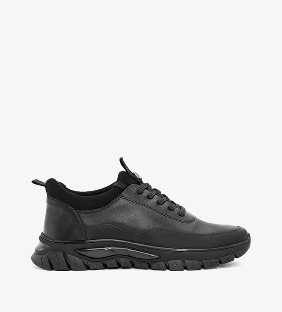 Erkek Siyah Bağcıklı Deri Sneaker 25WFD650614 - Görsel 1