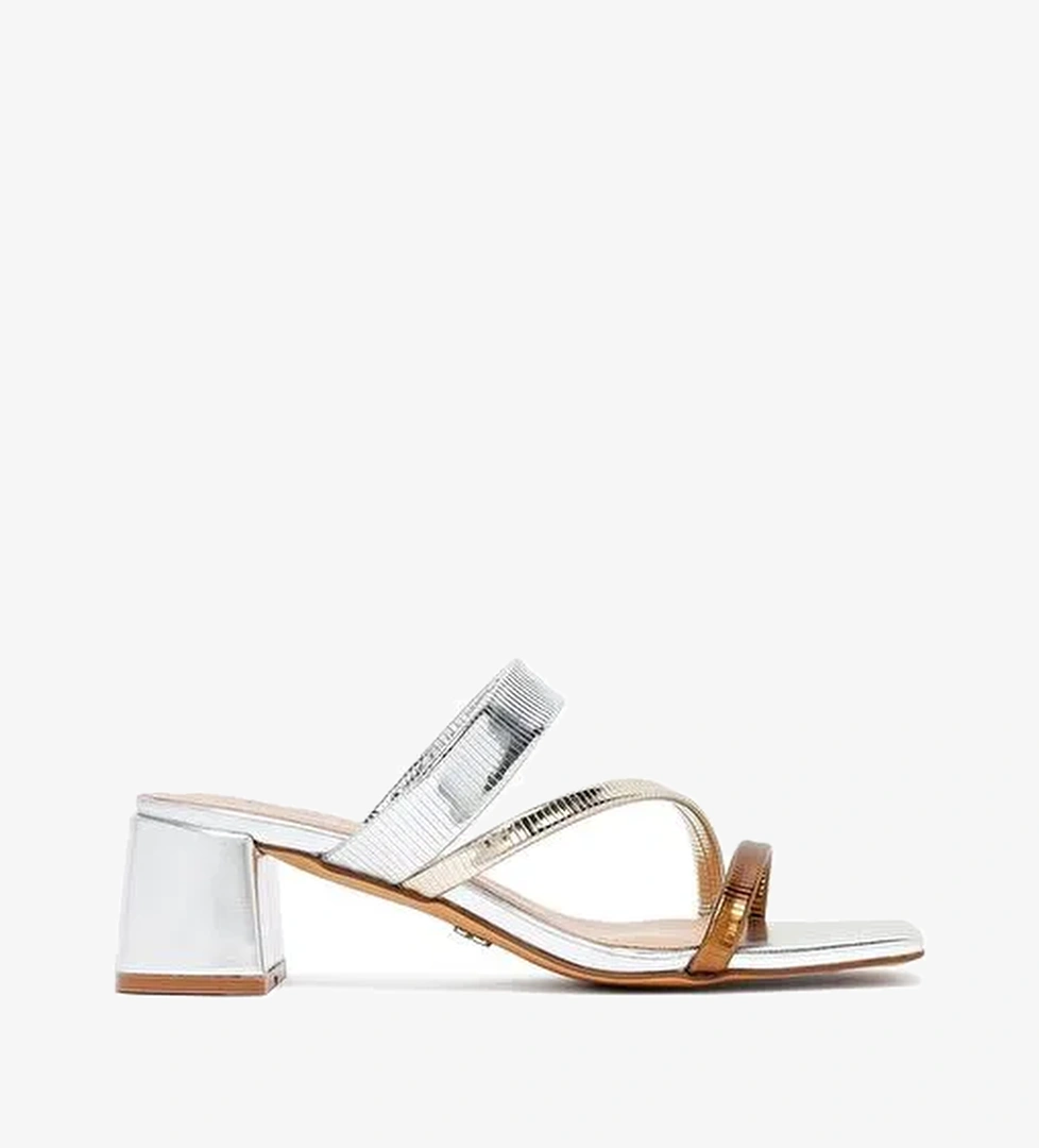 Kadın Bronz Kısa Kalın Topuklu Metalik Terlik 25SFD442432 - Görsel 1