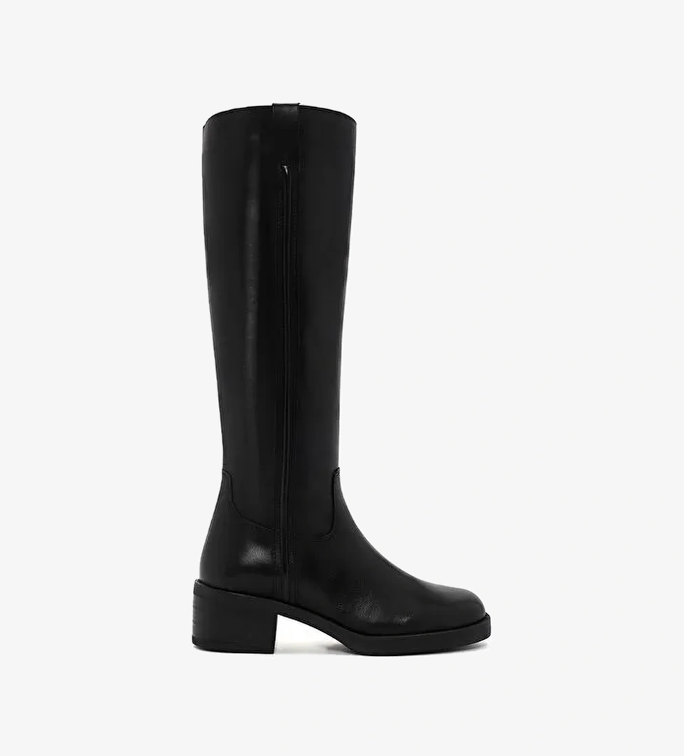 Kadın Siyah Fermuarlı Kısa Kalın Topuklu Deri Çizme 25WFD280818 - Görsel 1