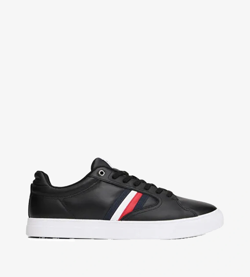Tommy Hilfiger Siyah Erkek Deri Sneaker ICON COURT STRIPES - Görsel 1
