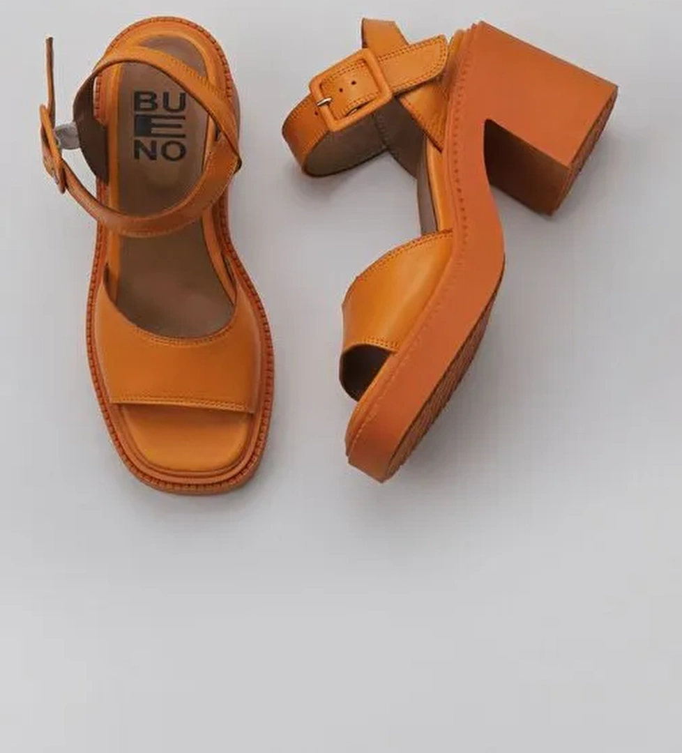 Bueno Shoes Turuncu Deri Kadın Dolgu Topuklu Sandalet 01wy12705 - Görsel 1