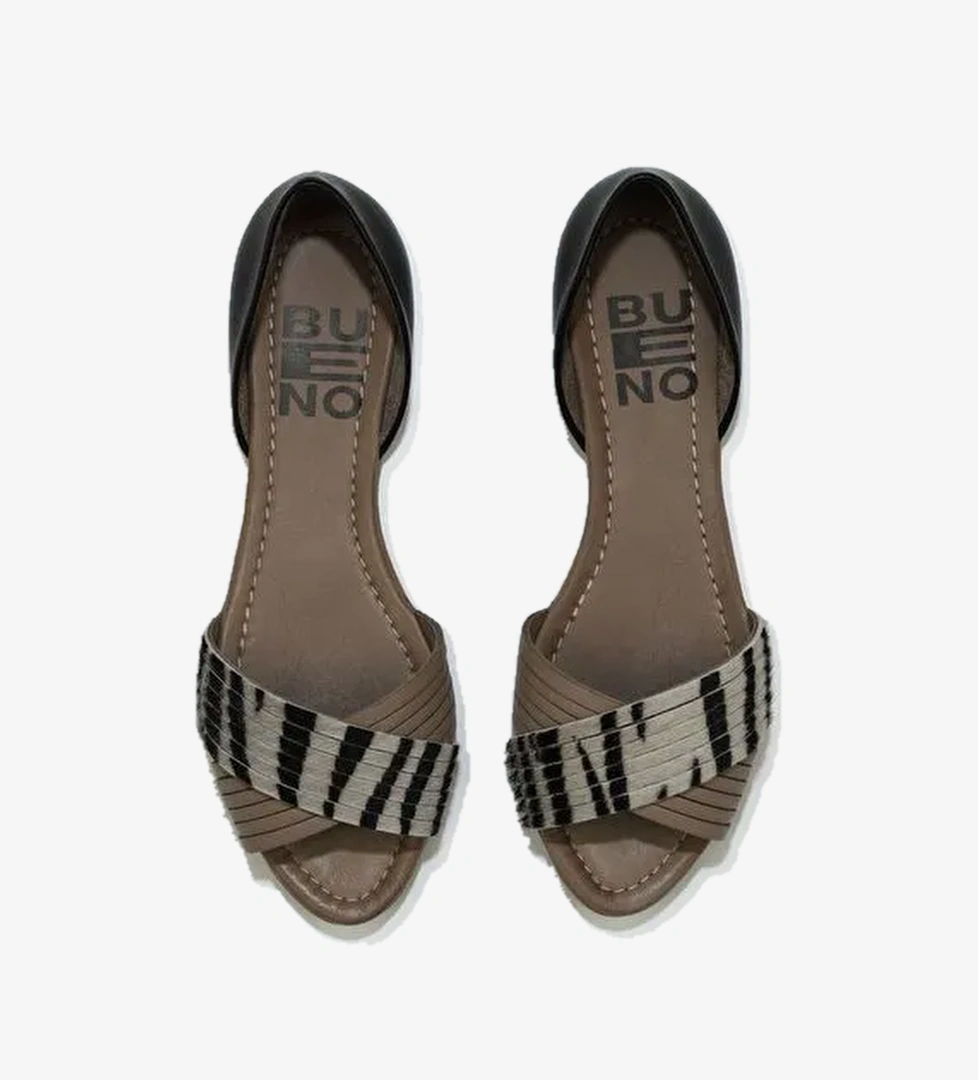 Bueno Shoes Gri Siyah Deri Kadın Babet 01wj2122 - Görsel 1