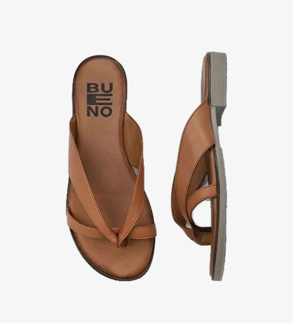 Bueno Shoes Taba Koyu Deri Kadın Düz Terlik 01wy2507