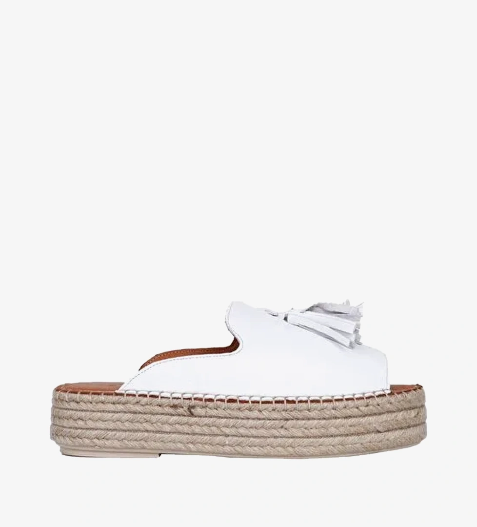 Bueno Shoes Beyaz Deri Kadın Dolgu Topuklu Espadril Terlik 01wq3511