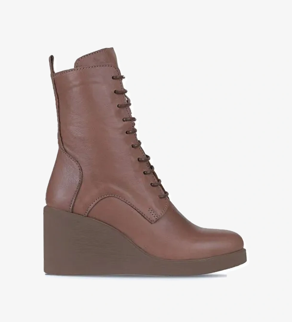 Bueno Shoes Vizon Koyu Deri Kadın Dolgu Topuklu Bot 01wz8303 - Görsel 1