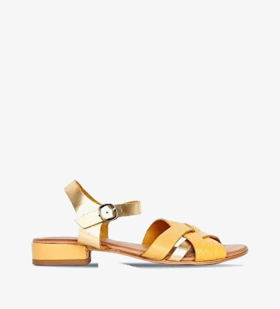 Bueno Shoes Sarı Deri Kadın Topuklu Sandalet 01ws6106
