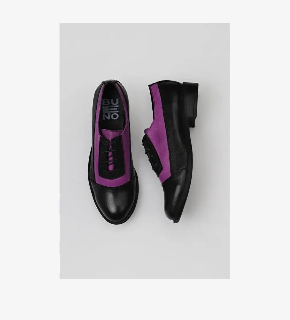 Bueno Shoes Siyah Beyaz Deri Kadın Düz Ayakkabı 01wt2600 - Görsel 1