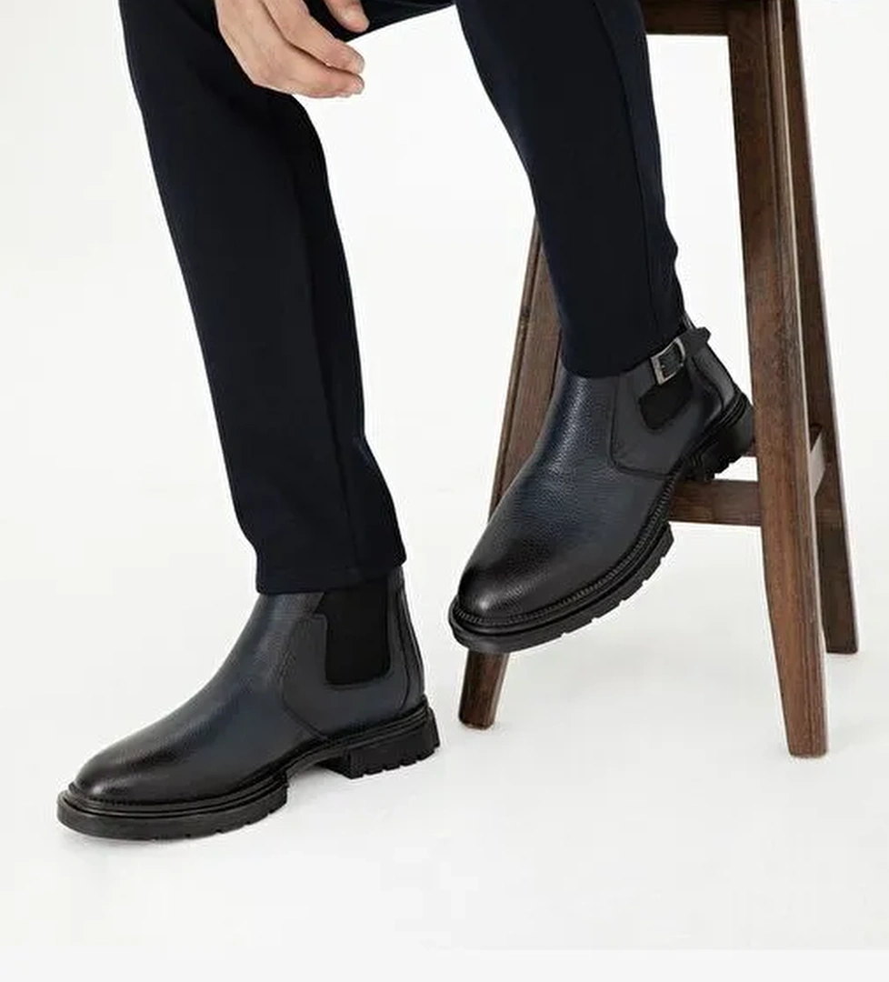 Lacivert %100 Deri Bot - Görsel 1