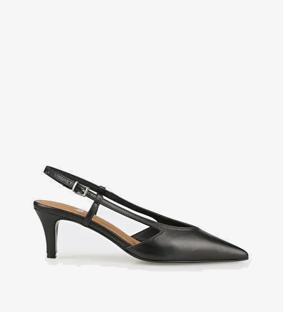 Siyah Deri Kadın Topuklu Ayakkabı - Görsel 1