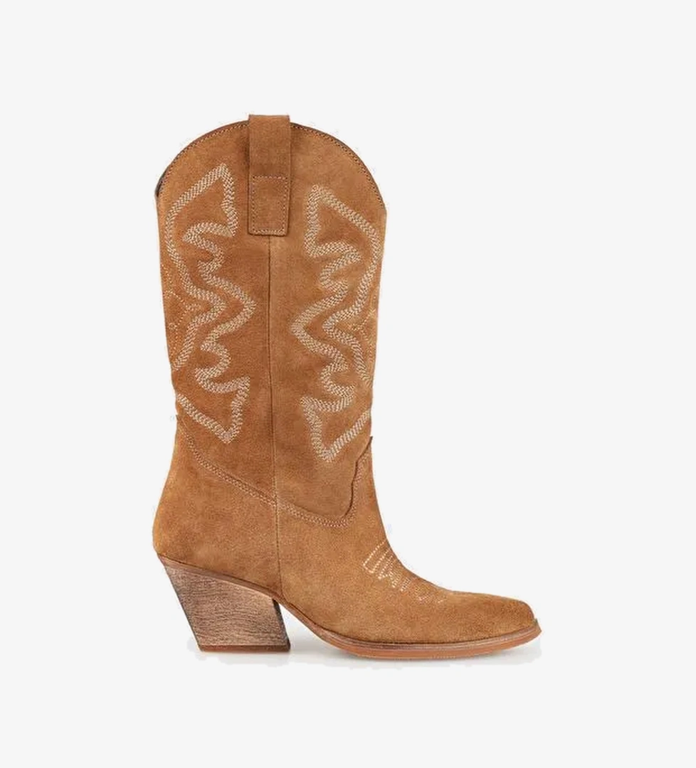 Taba Deri Kadın Western Çizme - Görsel 1