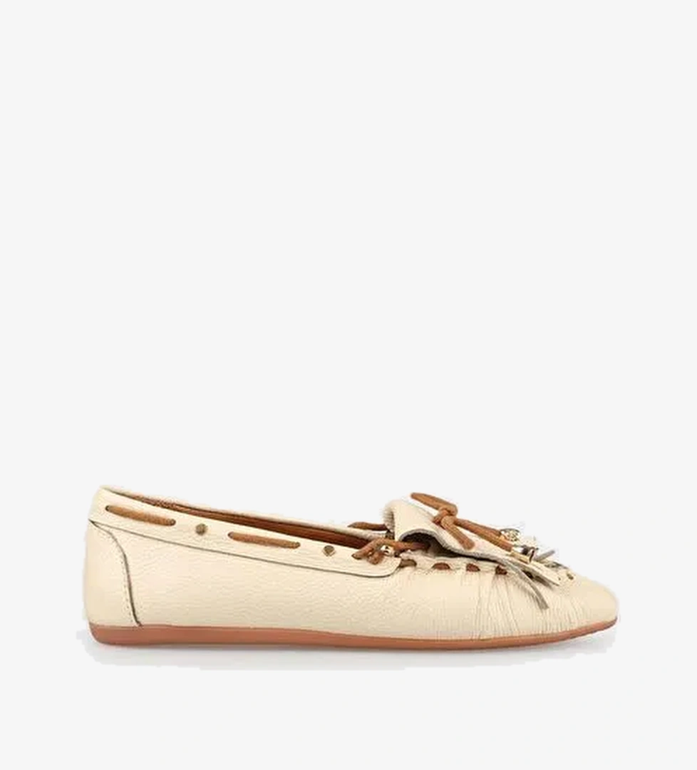 Bej Deri Kadın Günlük Ayakkabı - Görsel 1