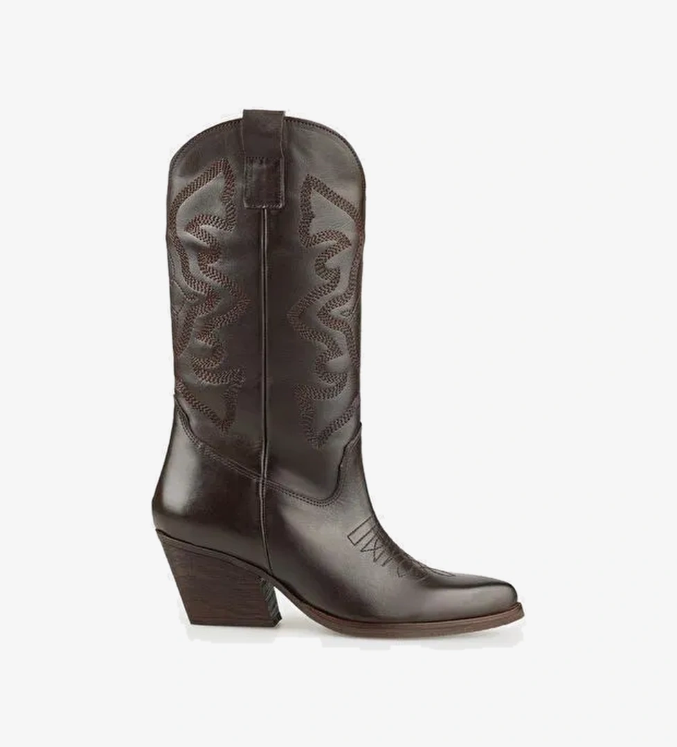 Kahve Deri Kadın Western Çizme - Görsel 1