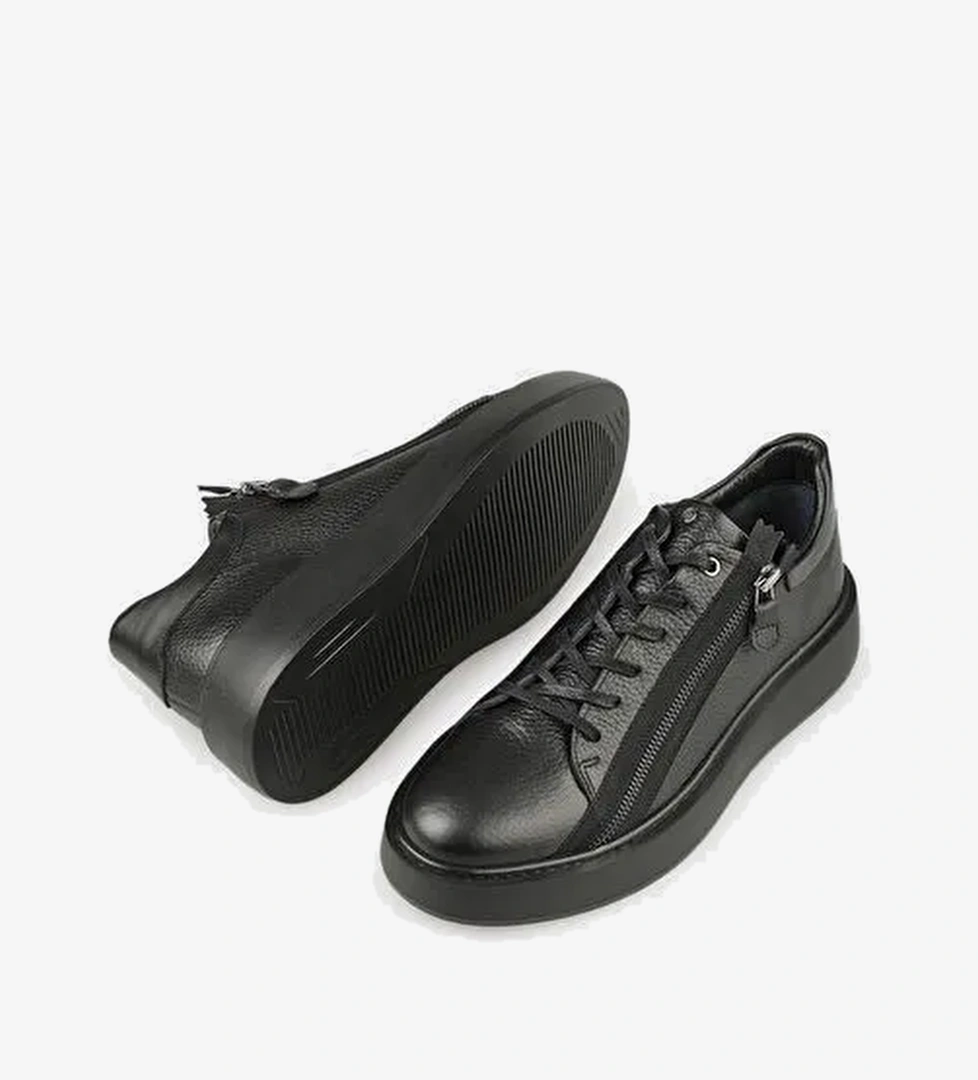 Siyah Deri Erkek Spor Ayakkabı - Görsel 1