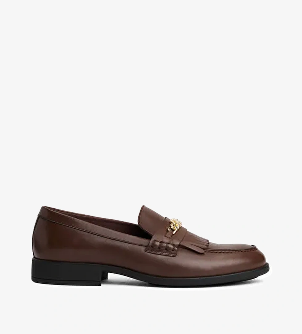 Tommy Hilfiger Kahverengi Kadın Deri Loafer FW0FW08971GV0 - Görsel 1