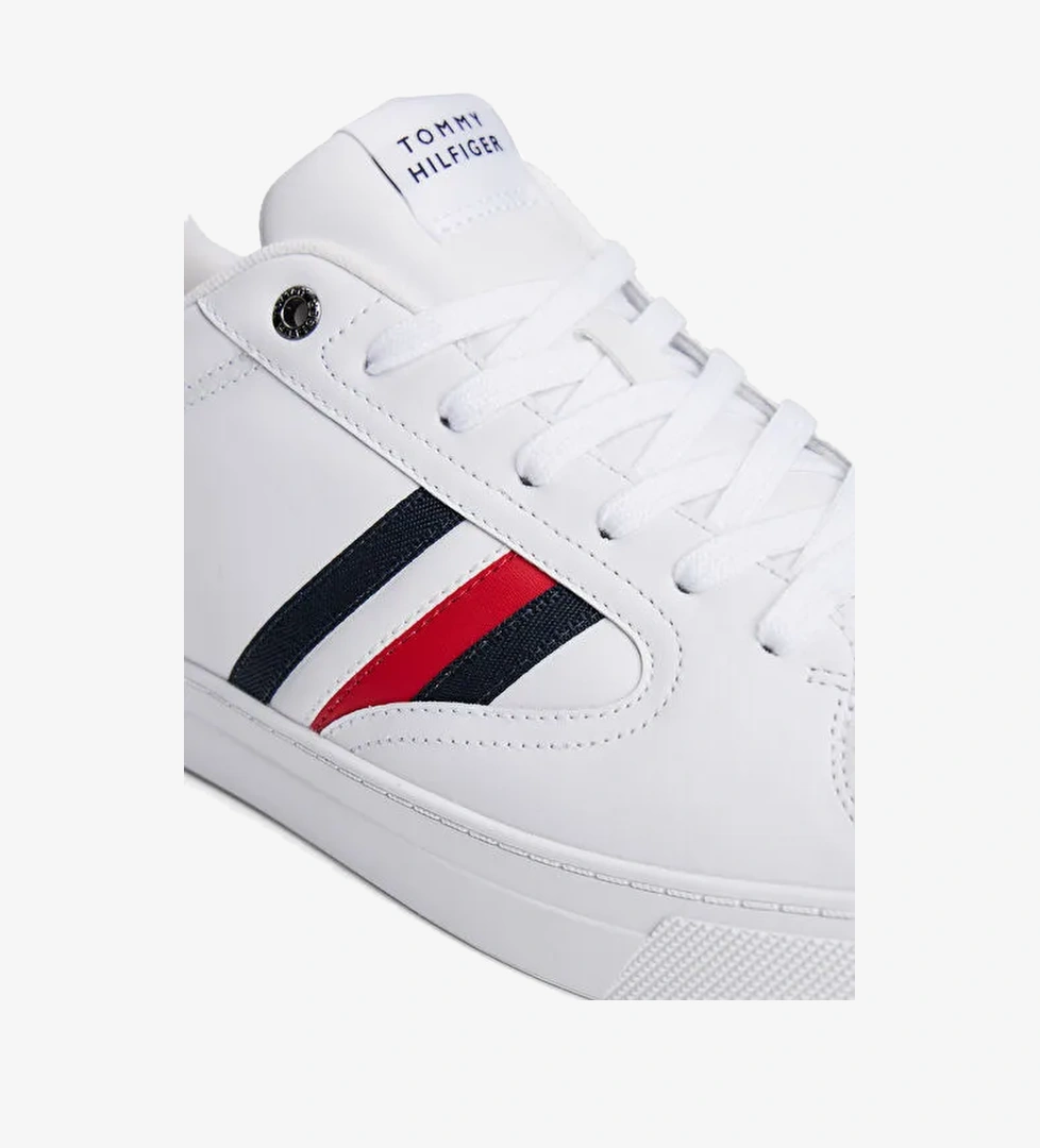 Tommy Hilfiger Beyaz Erkek Deri Sneaker ICON COURT STRIPES