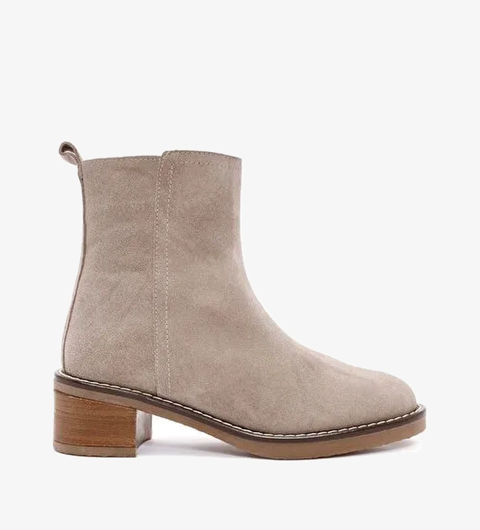 Kadın Vizon Fermuarlı Kalın Topuklu Süet Deri Bot 25AFD160610 - Görsel 1