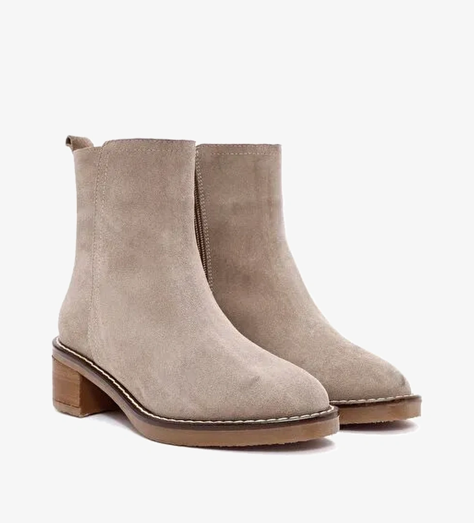 Kadın Vizon Fermuarlı Kalın Topuklu Süet Deri Bot 25AFD160610 - Görsel 1