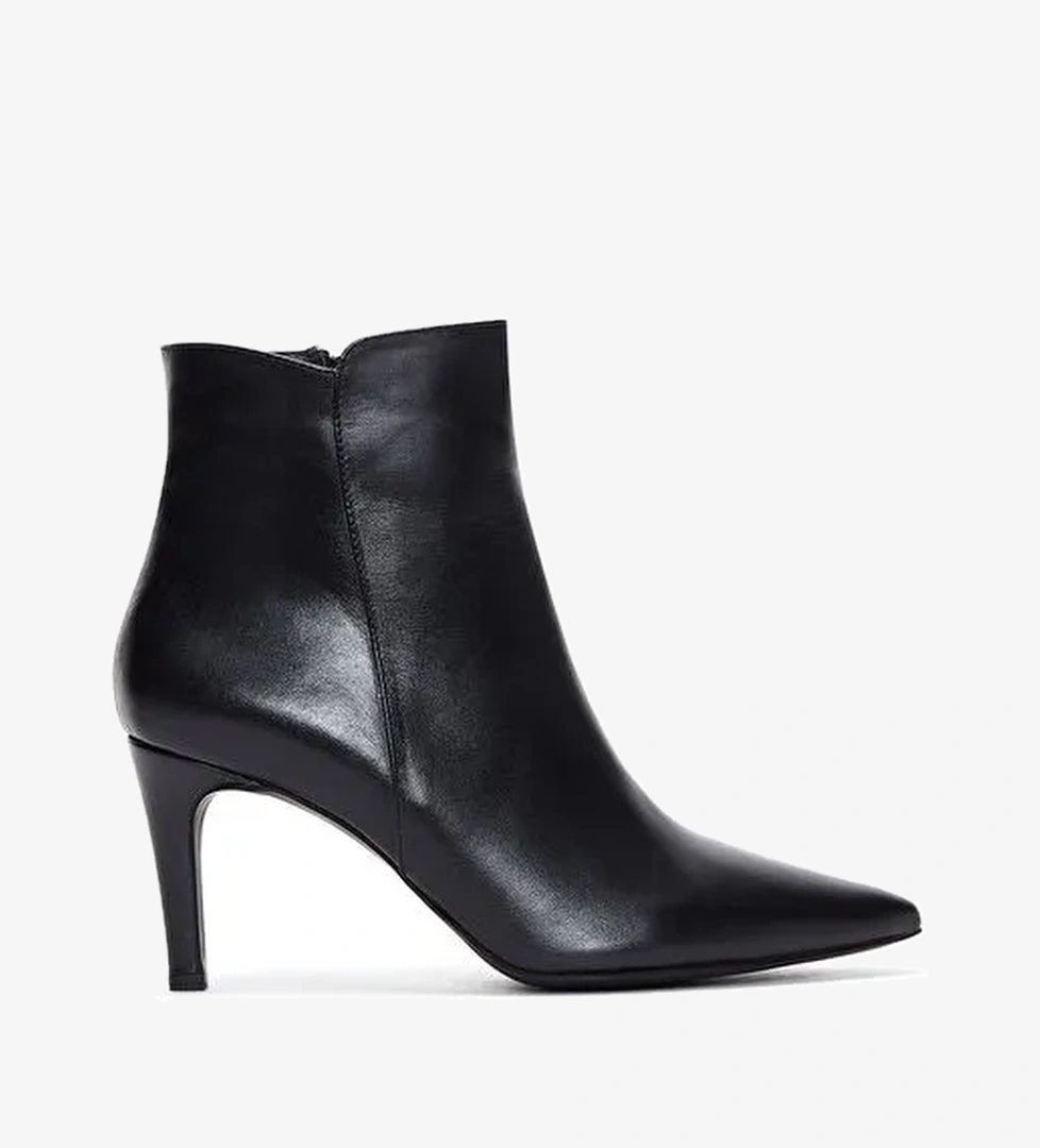 Kadın Siyah Fermuarlı İnce Topuklu Deri Bot 25WFD161118 - Görsel 1