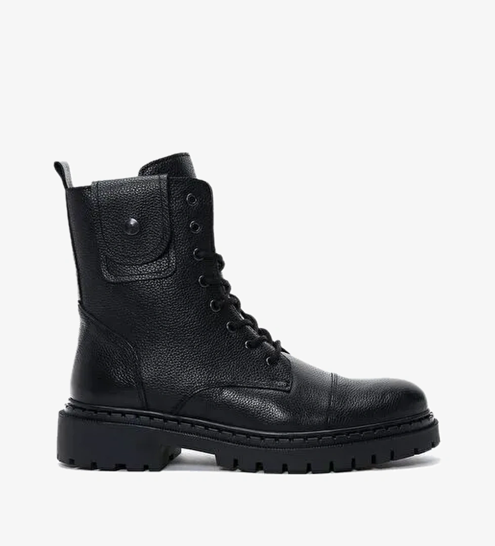 Erkek Siyah Fermuarlı Deri Postal Bot 25WFD7003FT - Görsel 1