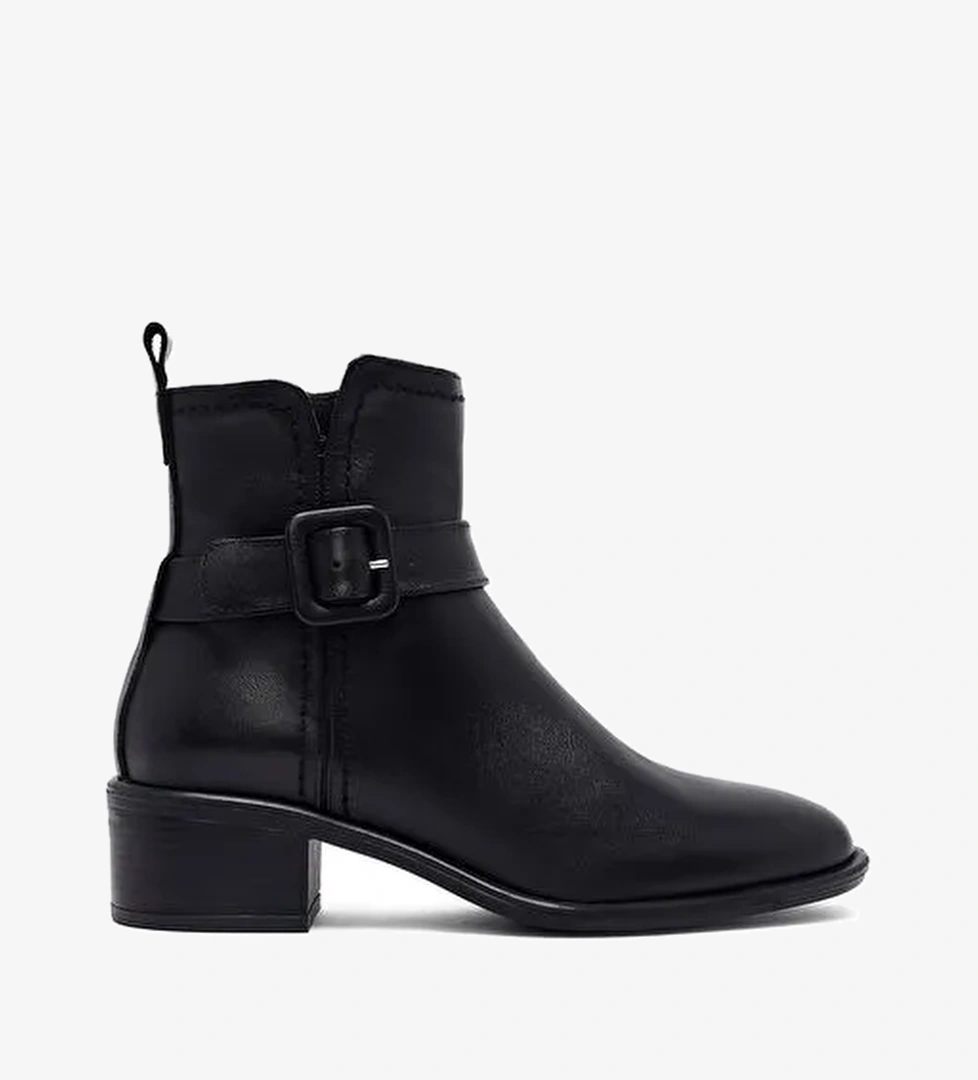 Kadın Siyah Fermuarlı Kısa Kalın Topuklu Deri Bot 25WFD202818 - Görsel 1