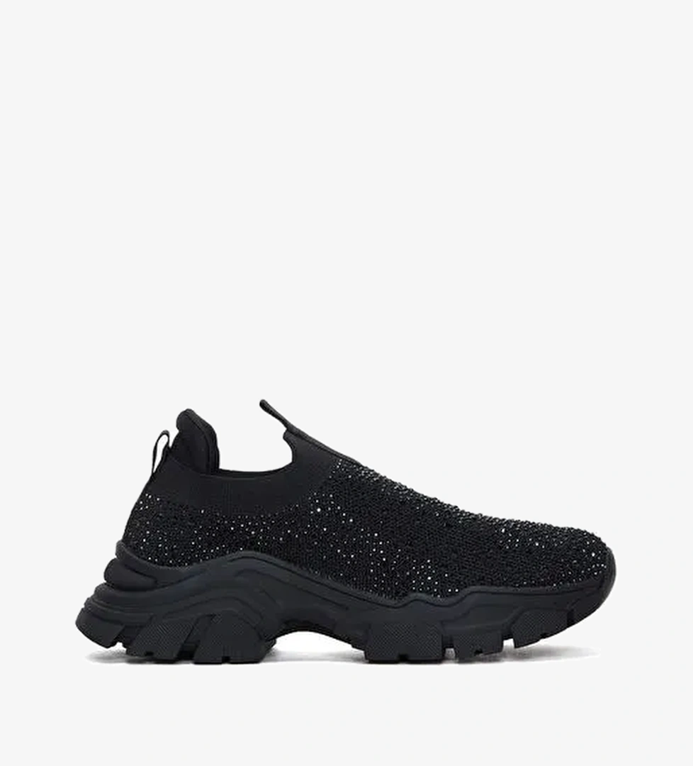 Derimod Zero Kadın Siyah Kalın Tabanlı Taşlı Kumaş Sneaker 25AFD43016F - Görsel 1